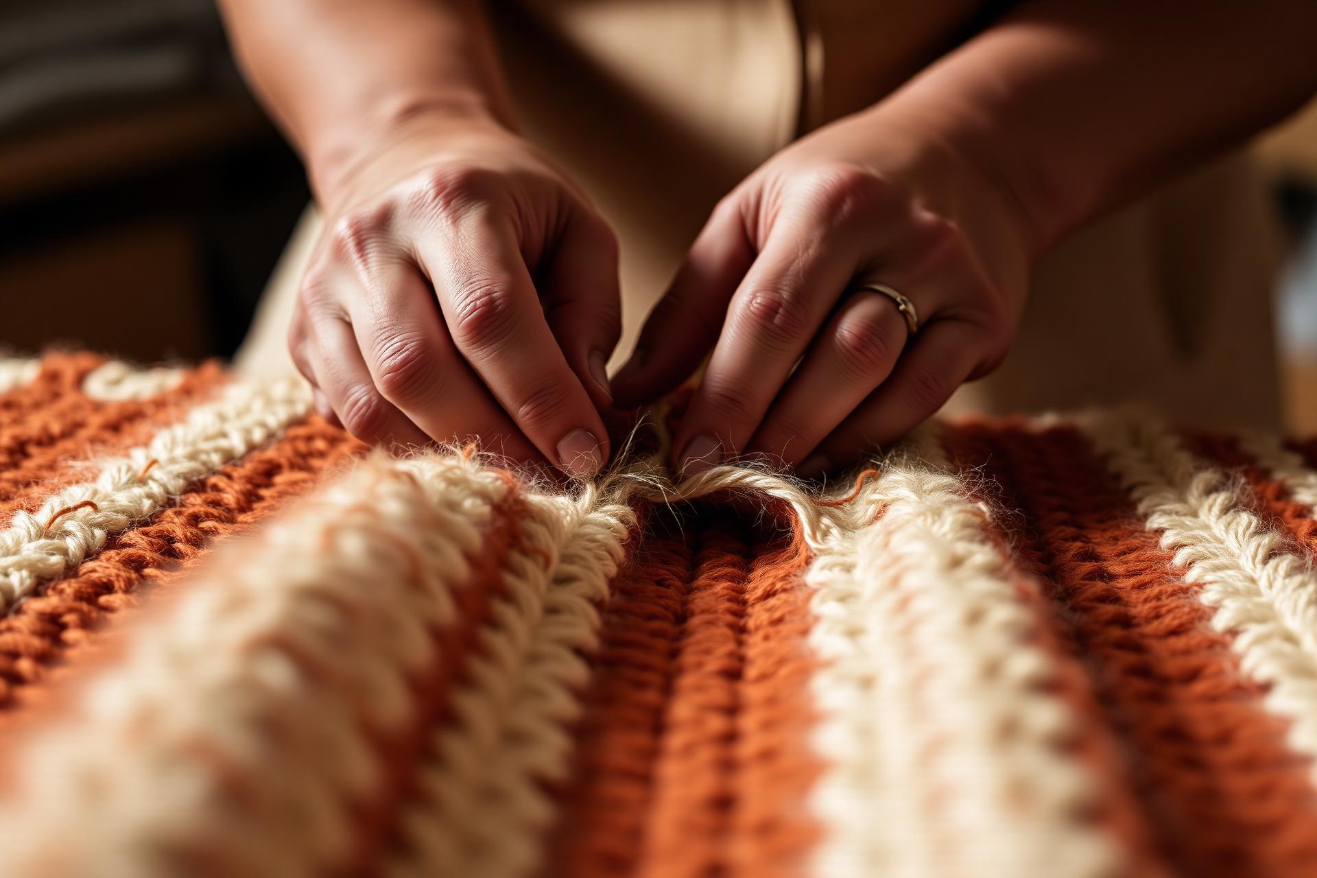 Artisan hands tufting wool in our Prato atelier